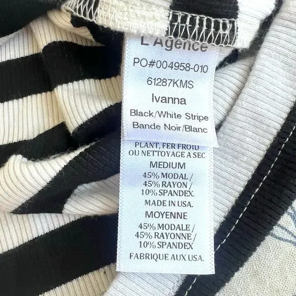 L’AGENCE Ivanna Black White Stripe Rib Knit Midi Dress Medium Euro Summer - Picture 8 of 9